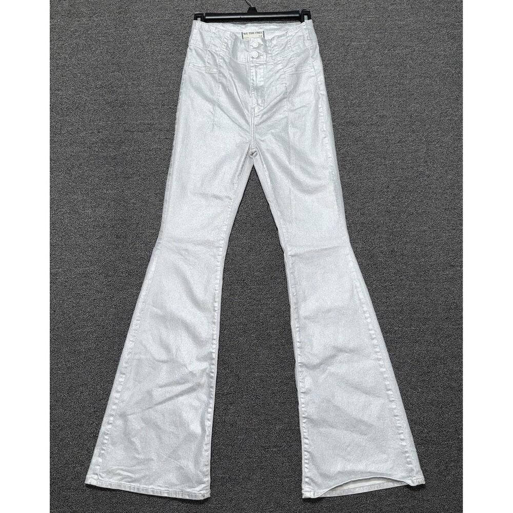 We The Free High Rise Bell Bottoms Silver Metallic Festival Boho Womens 28